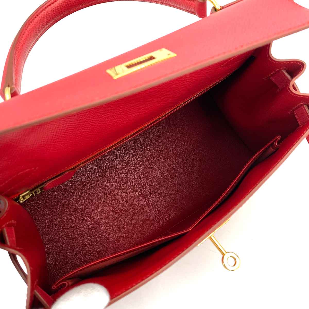 HERMES KELLY 28 SELLIER ROUGE VIF COUCHEVEL HAND BAG 〇Z 90246312