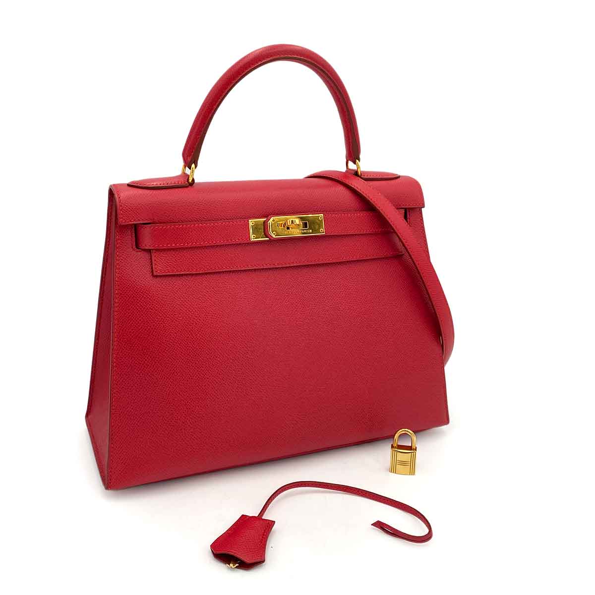 HERMES KELLY 28 SELLIER ROUGE VIF COUCHEVEL HAND BAG 〇Z 90246312