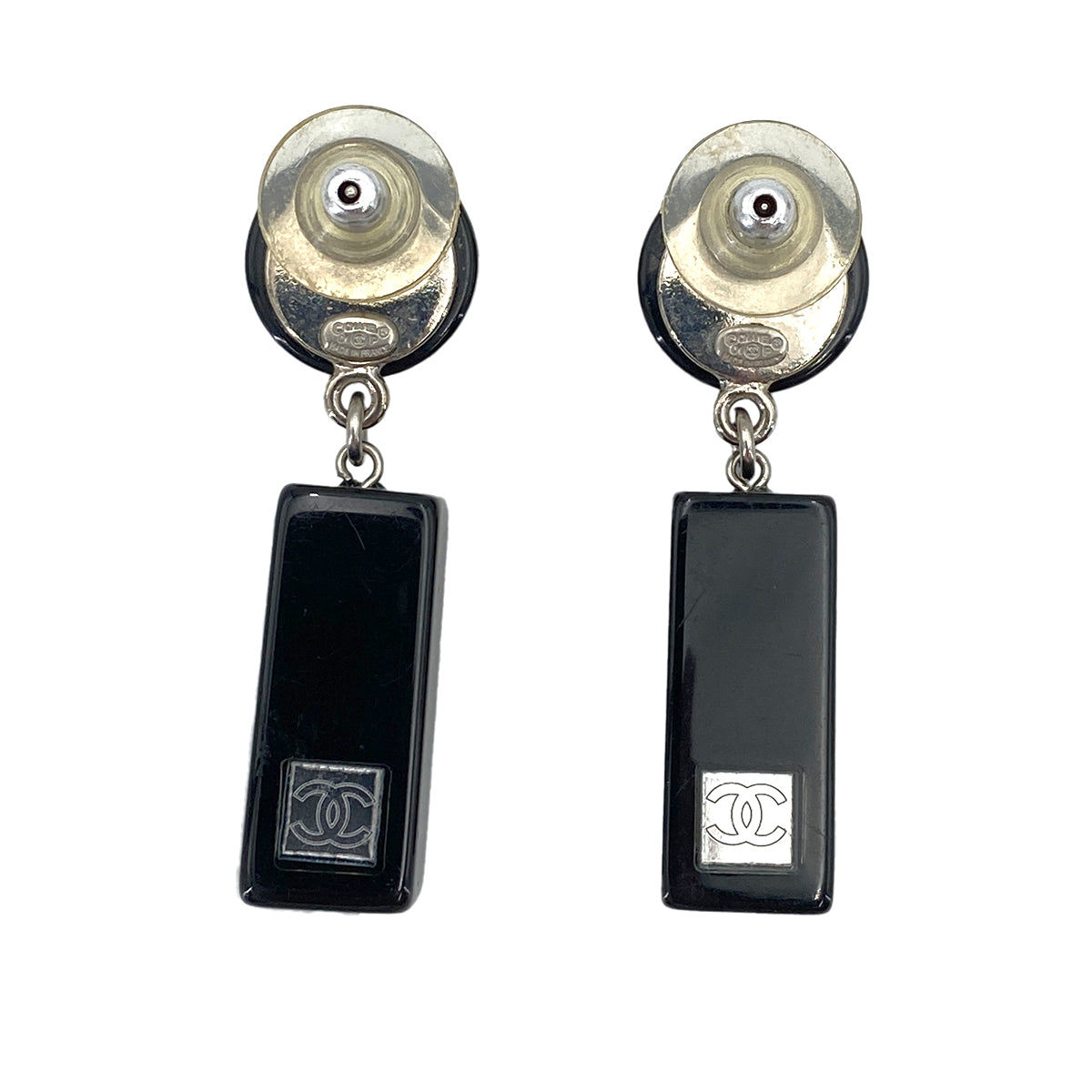 CHANEL VINTAGE EARRINGS COCOMARK BLACK PLASTIC ACCESSORY 01P 90246339