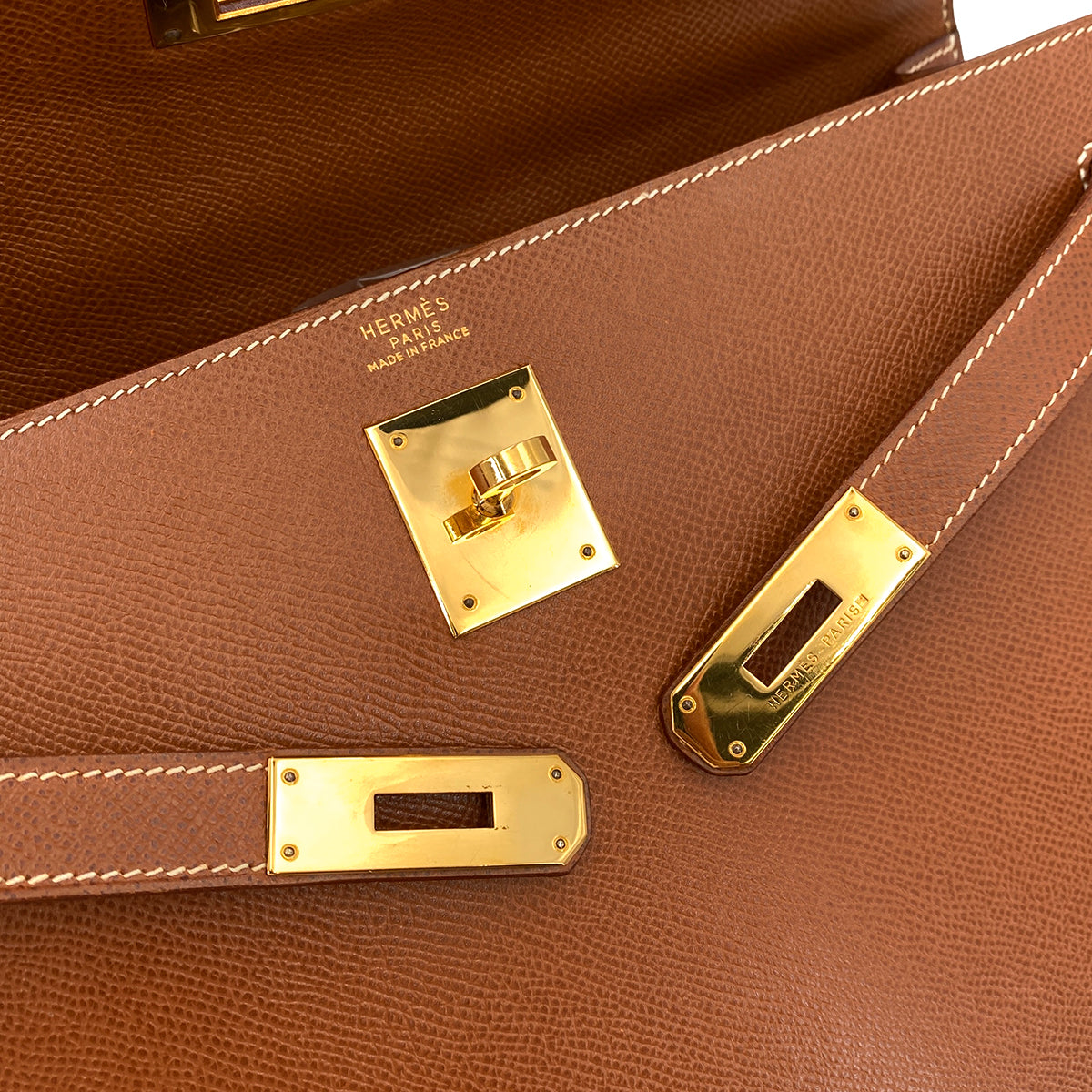 HERMES KELLY 32 SELLIER GOLD COUCHVEL HAND SHOULDER BAG 〇W 90246341