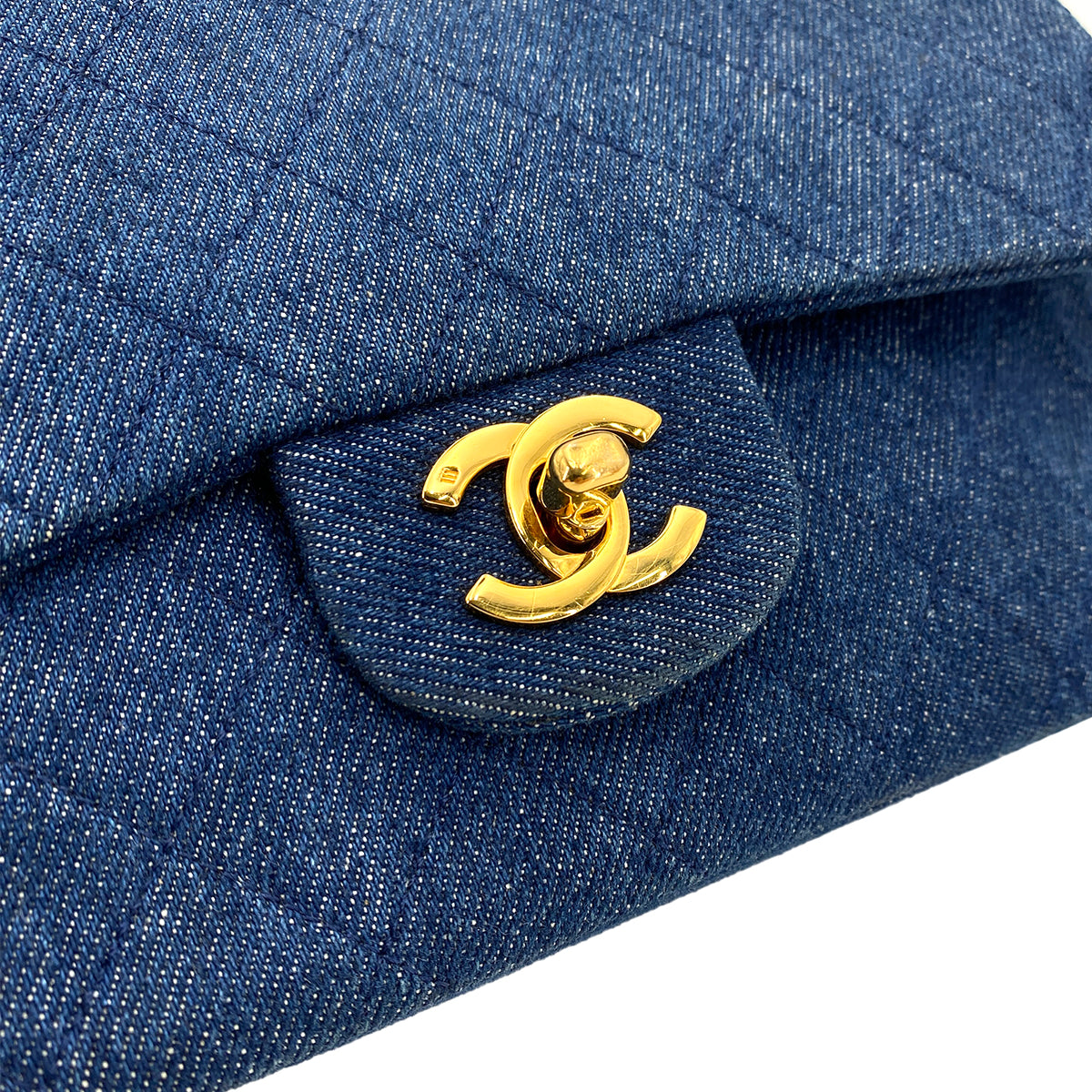CHANEL VINTAGE CLASSIC FLAP SMALL CHAIN SHOULDER BAG BLUE DENIM 90246350