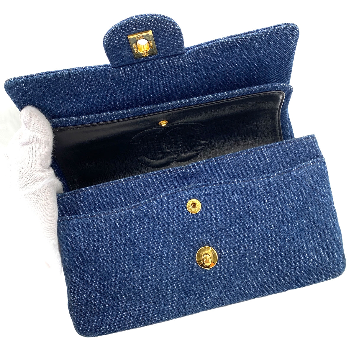 CHANEL VINTAGE CLASSIC FLAP SMALL CHAIN SHOULDER BAG BLUE DENIM 90246350