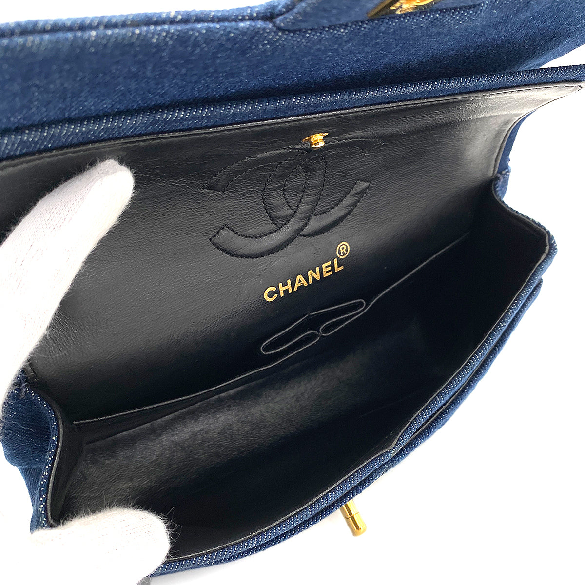 CHANEL VINTAGE CLASSIC FLAP SMALL CHAIN SHOULDER BAG BLUE DENIM 90246350