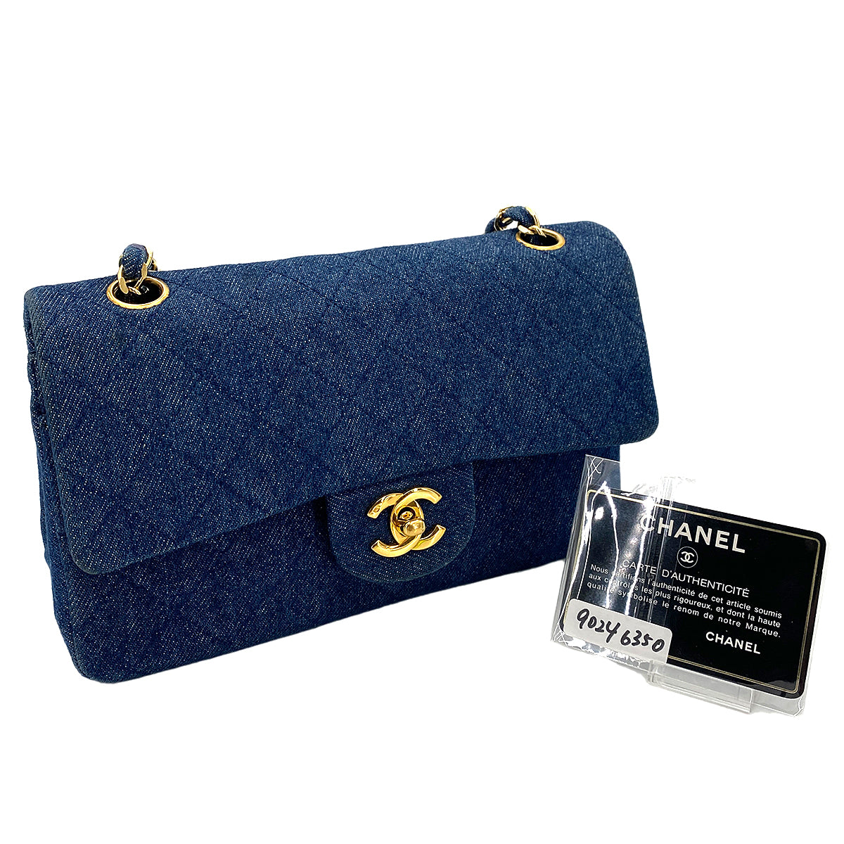 CHANEL VINTAGE CLASSIC FLAP SMALL CHAIN SHOULDER BAG BLUE DENIM 90246350