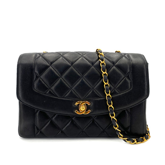 CHANEL VINTAGE MATELASSE CHAIN SHOULDER BAG BLACK LAMB SKIN 90246355