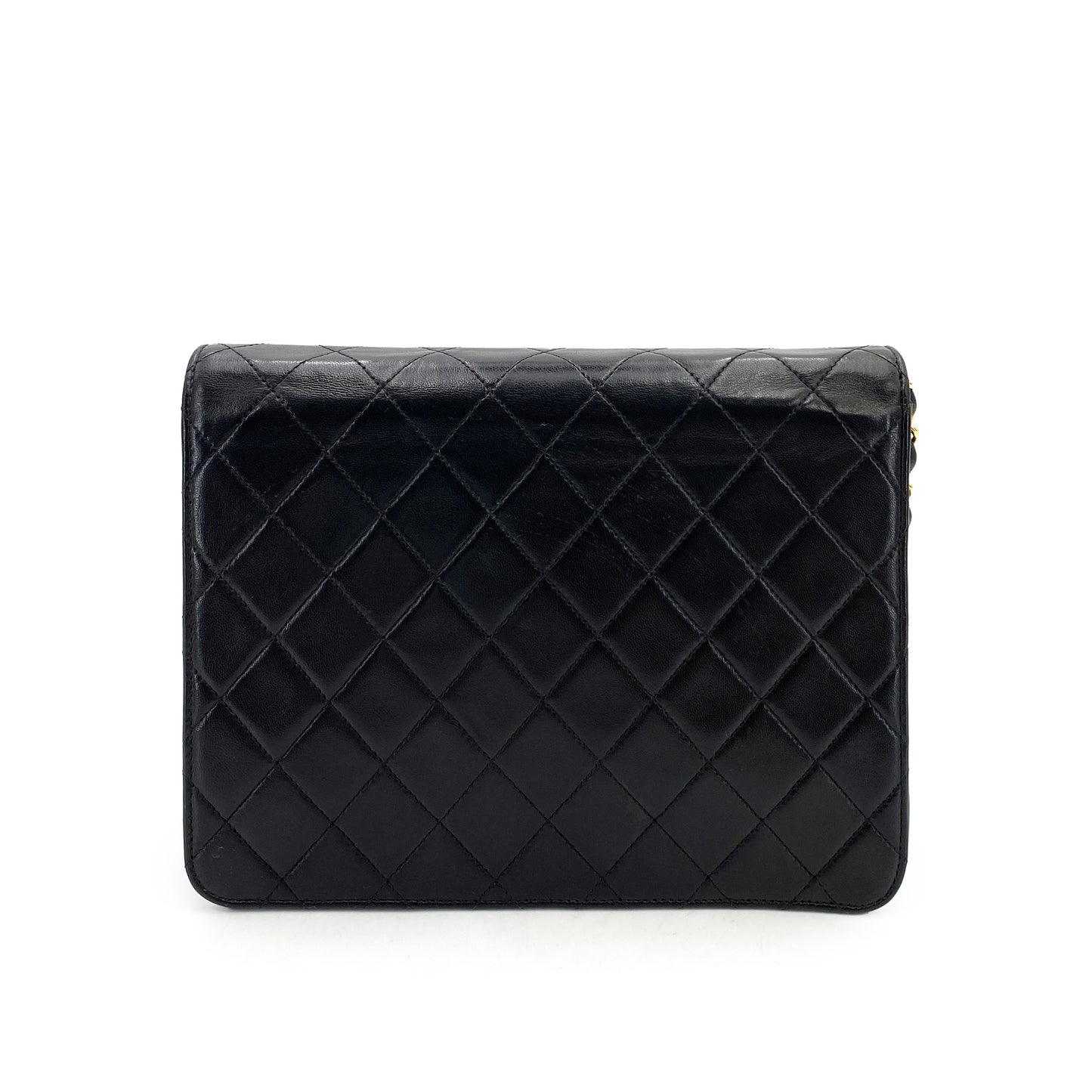 CHANEL VINTAGE MATELASSE PUSH LOCK CHAIN SHOULDER BAG BLACK LAMB SKIN 90246356