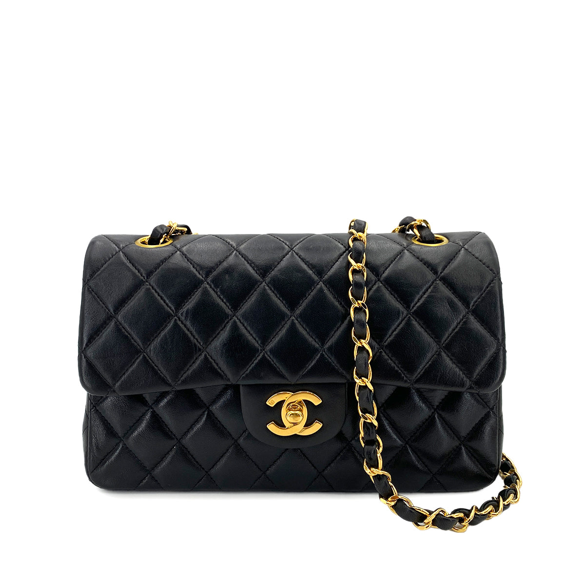 CHANEL VINTAGE CLASSIC FLAP SMALL CHAIN SHOULDER BAG BLACK LAMB SKIN 90246366