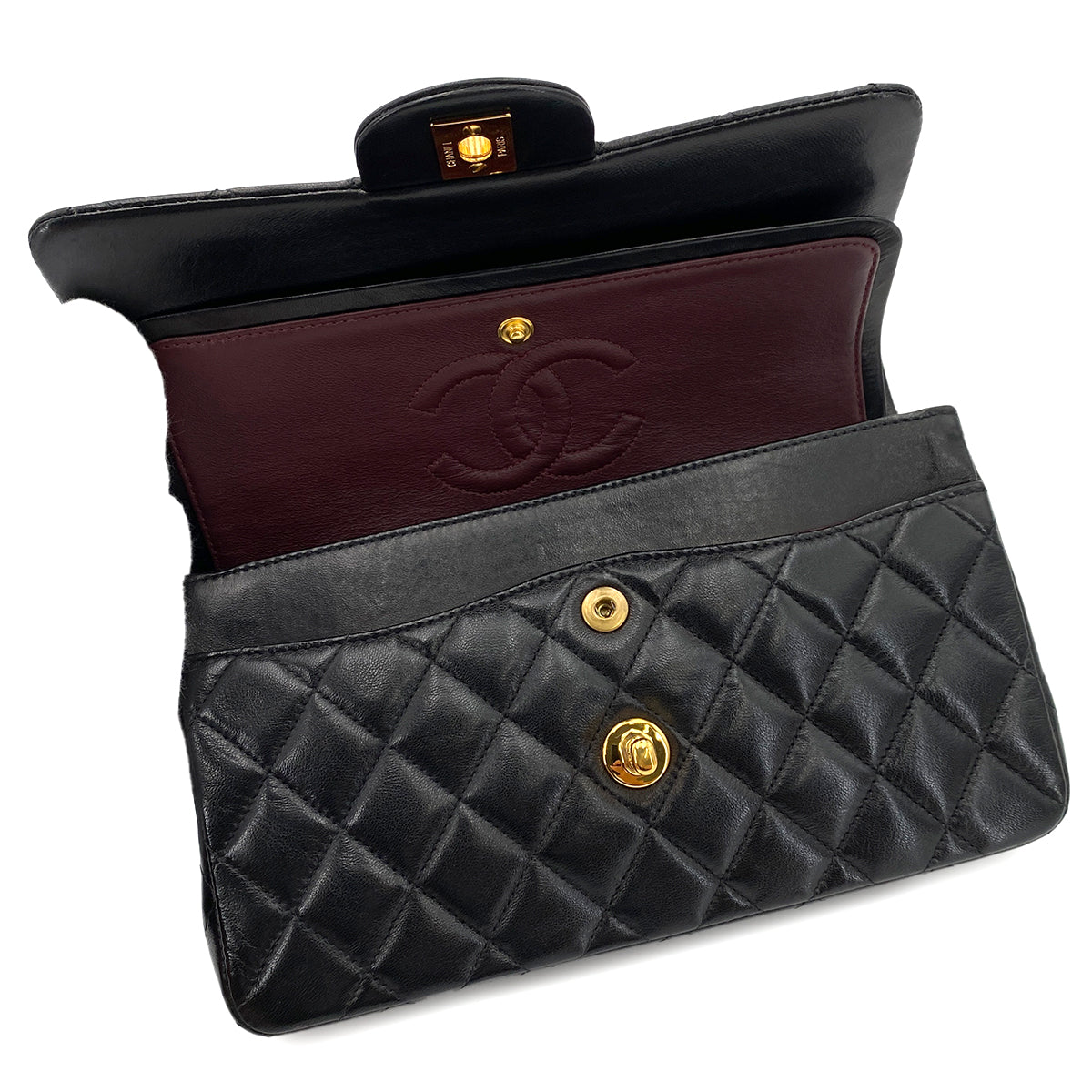 CHANEL VINTAGE CLASSIC FLAP SMALL CHAIN SHOULDER BAG BLACK LAMB SKIN 90246366