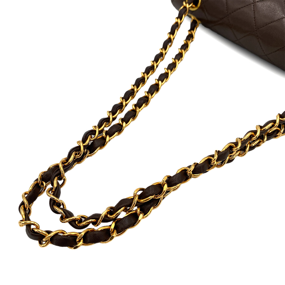 CHANEL VINTAGE CLASSIC FLAP SMALL CHAIN SHOULDER BAG BROWN LAMB SKIN 90246901