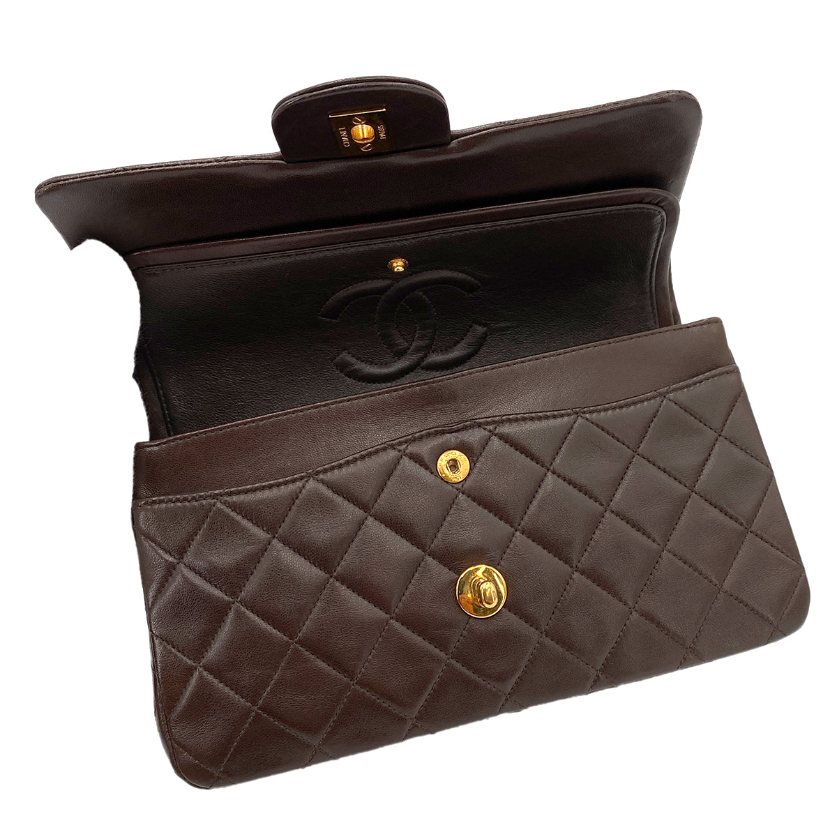 CHANEL VINTAGE CLASSIC FLAP SMALL CHAIN SHOULDER BAG BROWN LAMB SKIN 90246901