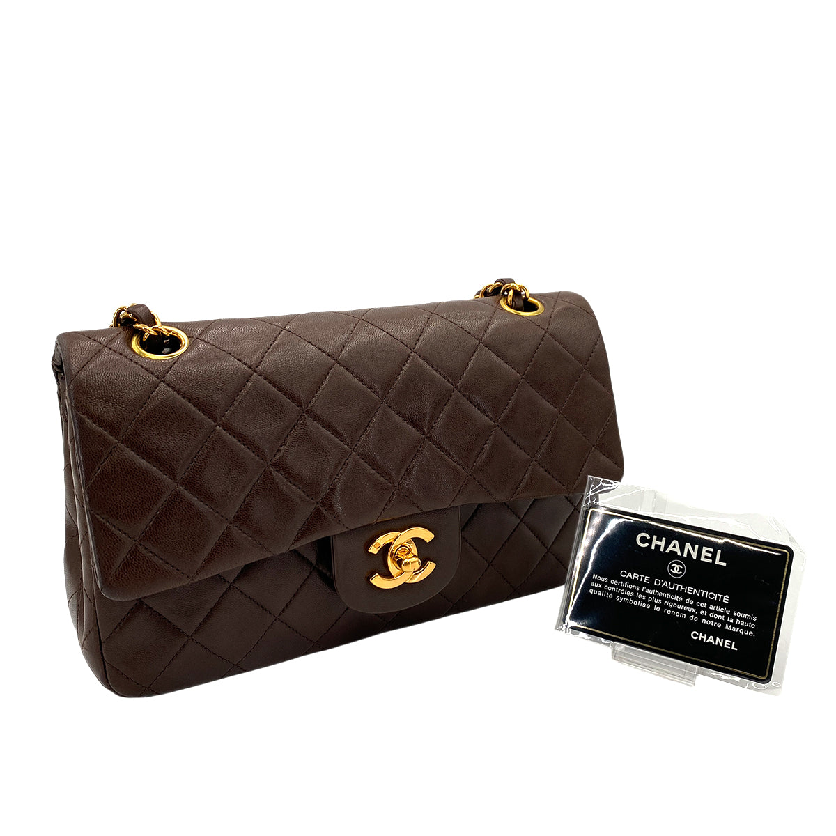 CHANEL VINTAGE CLASSIC FLAP SMALL CHAIN SHOULDER BAG BROWN LAMB SKIN 90246901