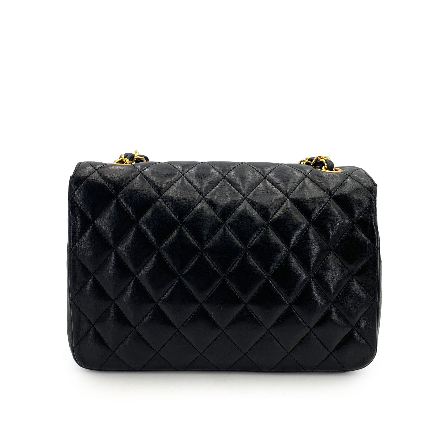 CHANEL VINTAGE HALF MOON CHAIN SHOULDER BAG BLACK LAMB SKIN 90246902
