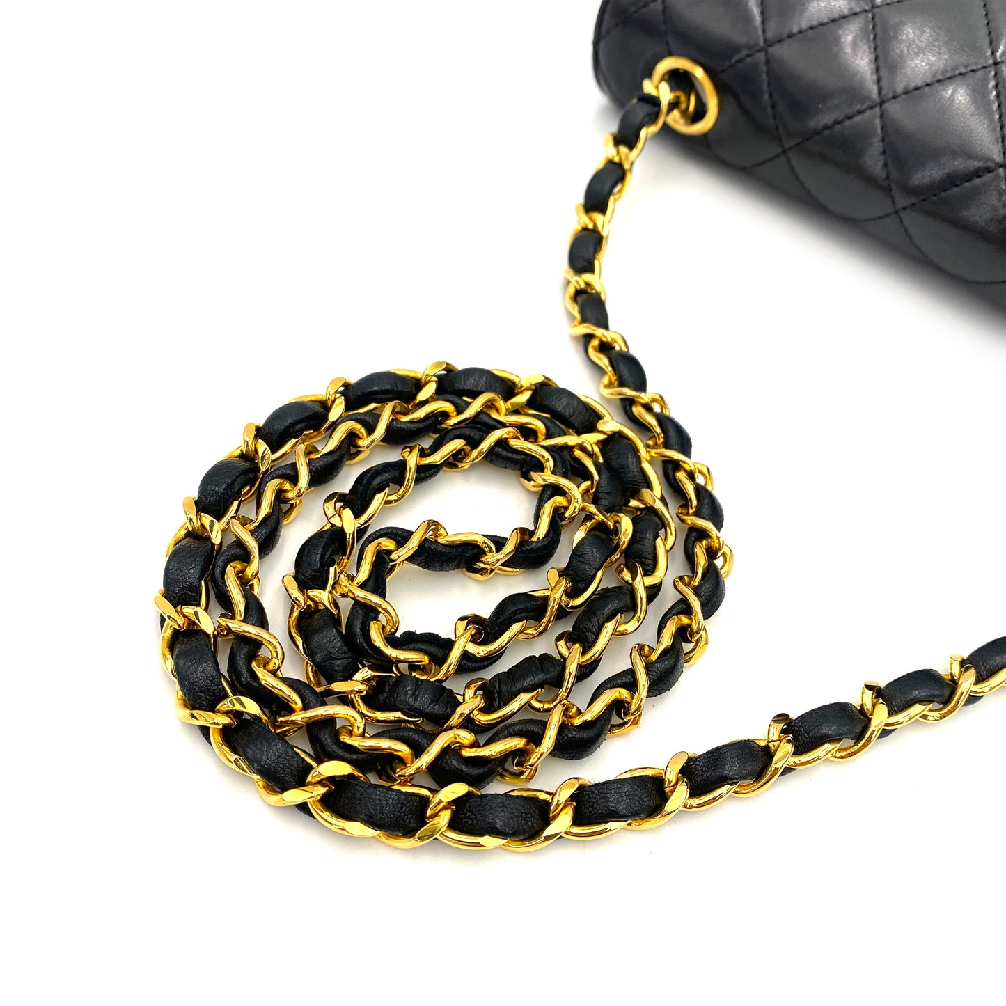 CHANEL VINTAGE HALF MOON CHAIN SHOULDER BAG BLACK LAMB SKIN 90246902