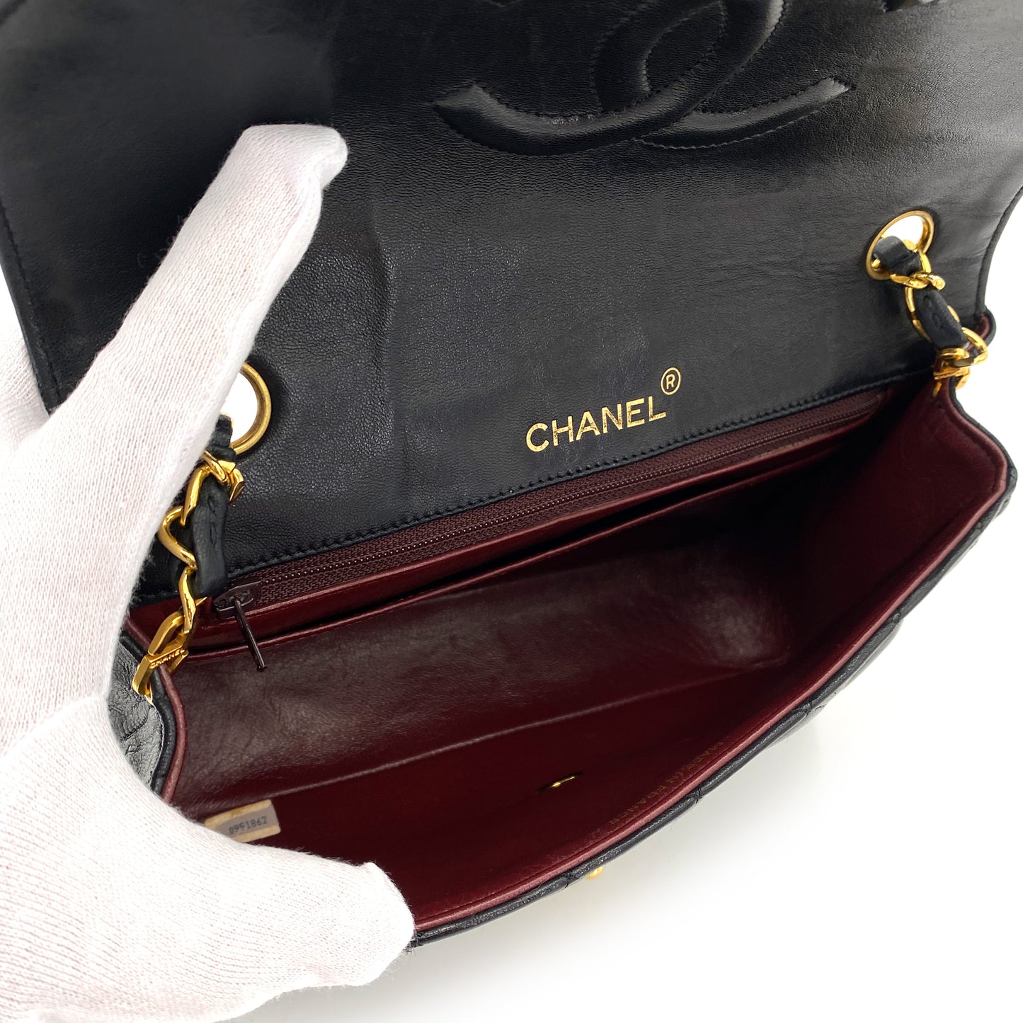 CHANEL VINTAGE HALF MOON CHAIN SHOULDER BAG BLACK LAMB SKIN 90246902