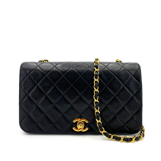 CHANEL VINTAGE FULL FLAP CHAIN SHOULDER BAG BLACK LAMB SKIN 90246906