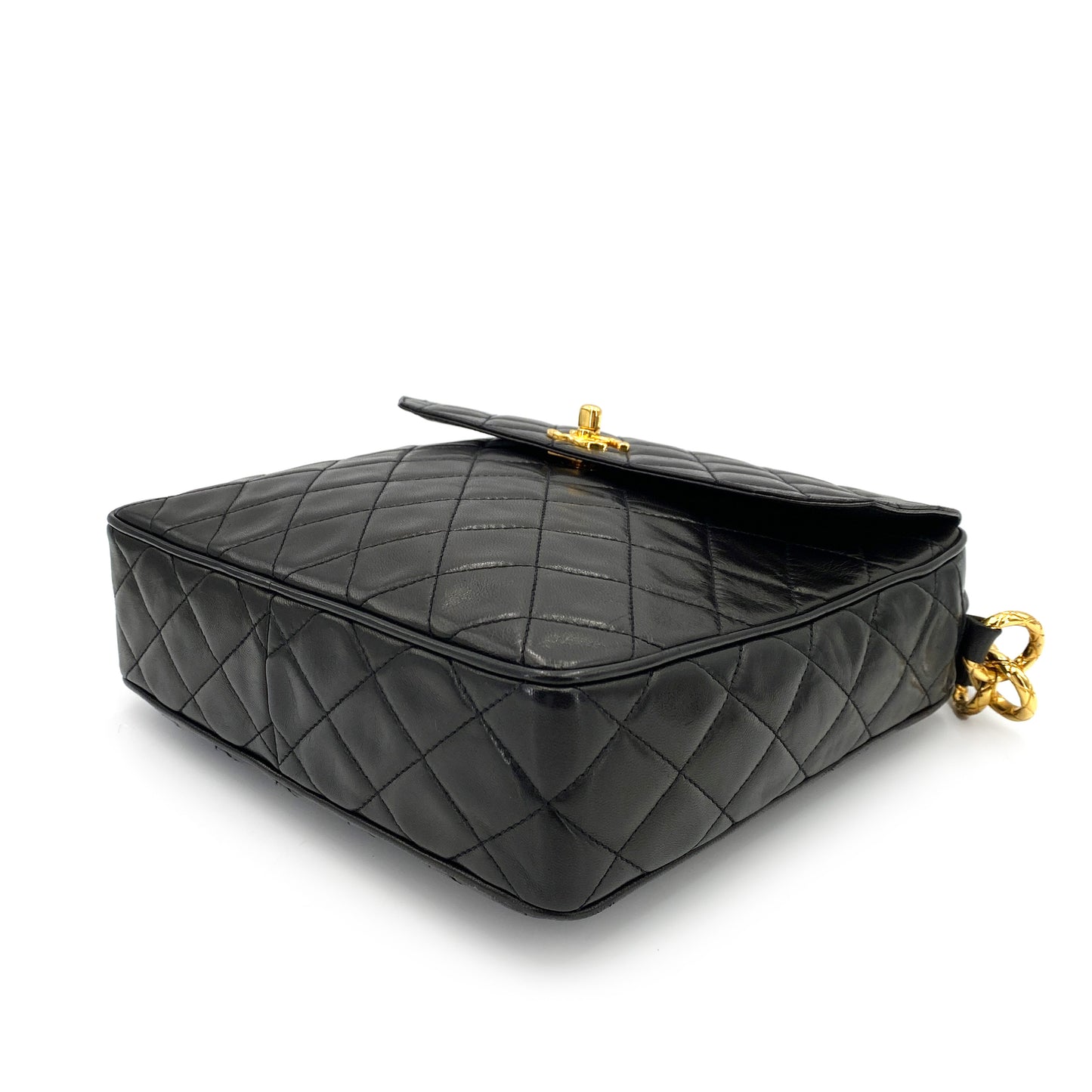 CHANEL VINTAGE MATELASSE SHOULDER BAG BLACK LAMB SKIN 90246907