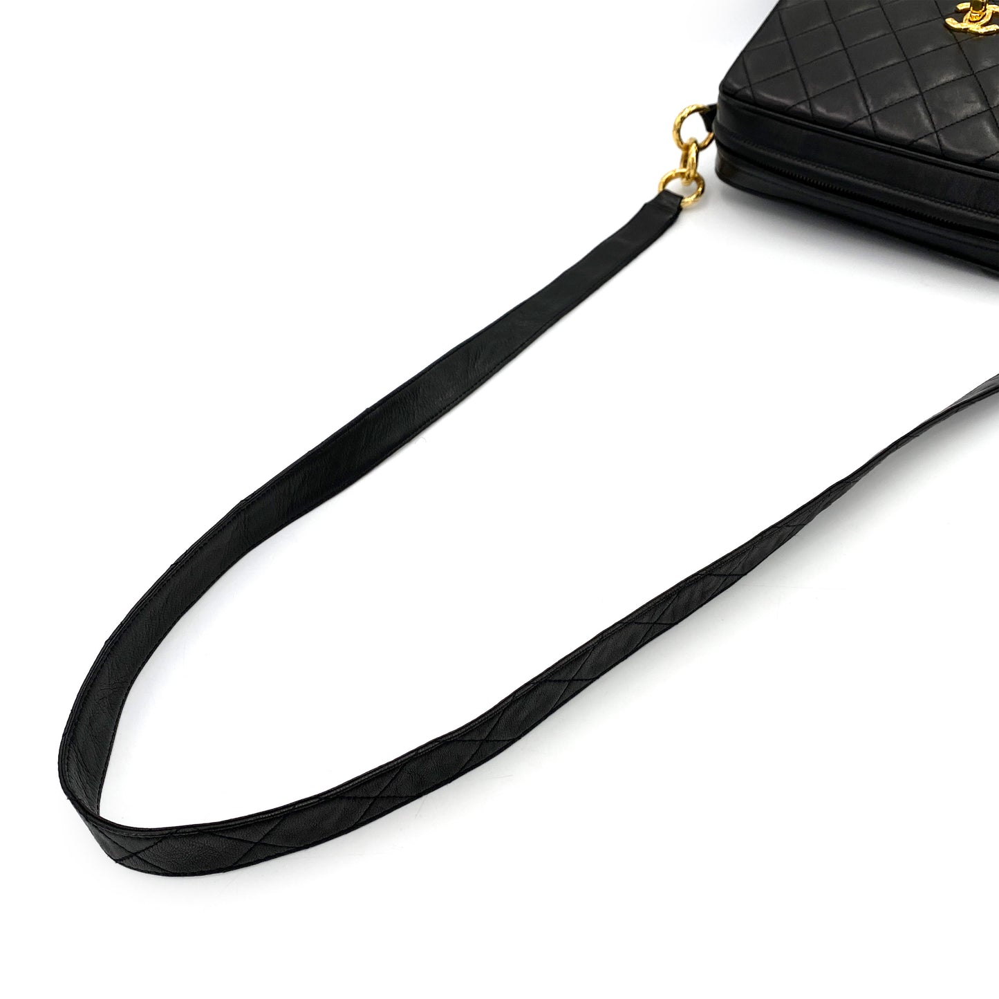 CHANEL VINTAGE MATELASSE SHOULDER BAG BLACK LAMB SKIN 90246907