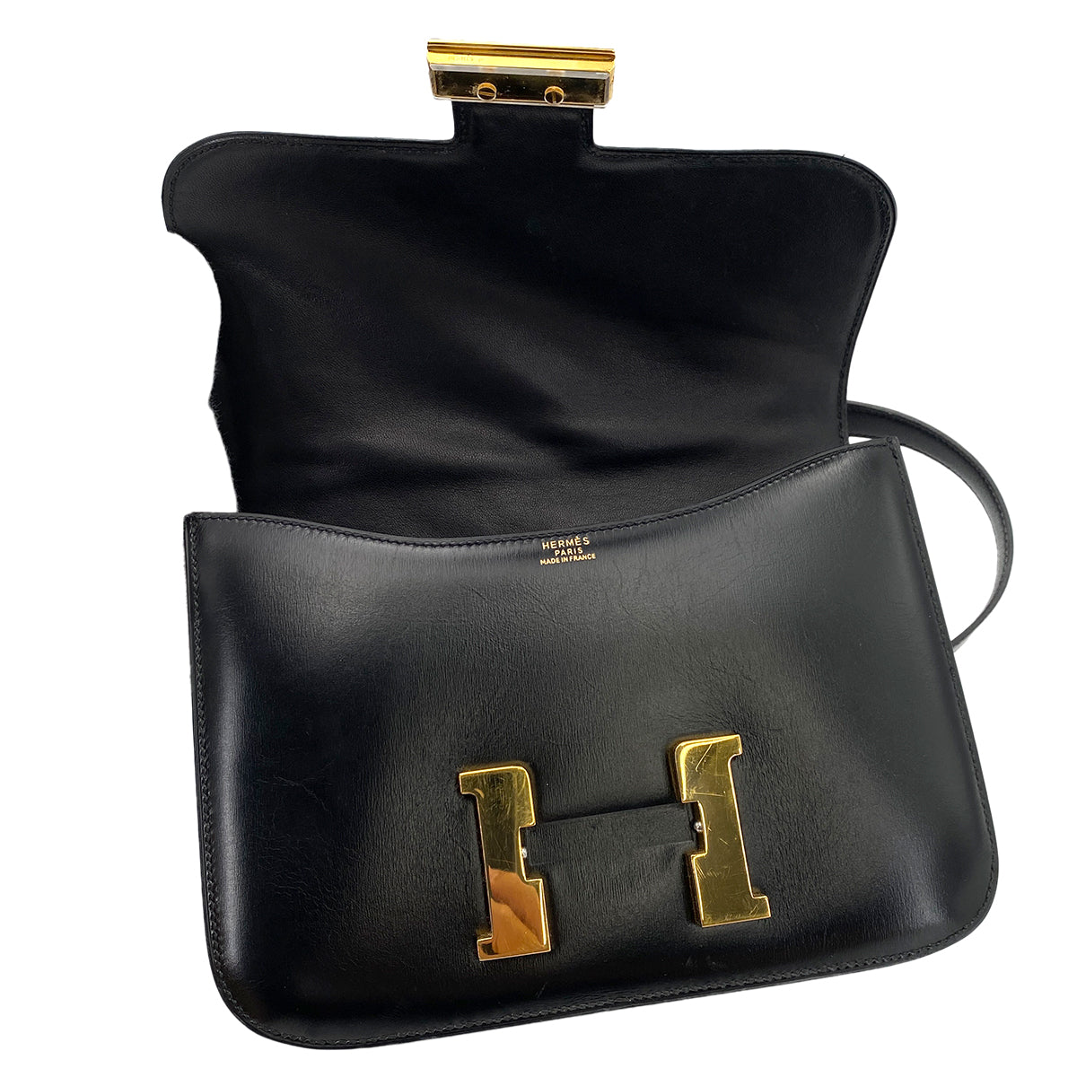 HERMES CONSTANCE BLACK BOXCALF SHOULDER BAG 〇R 90246911