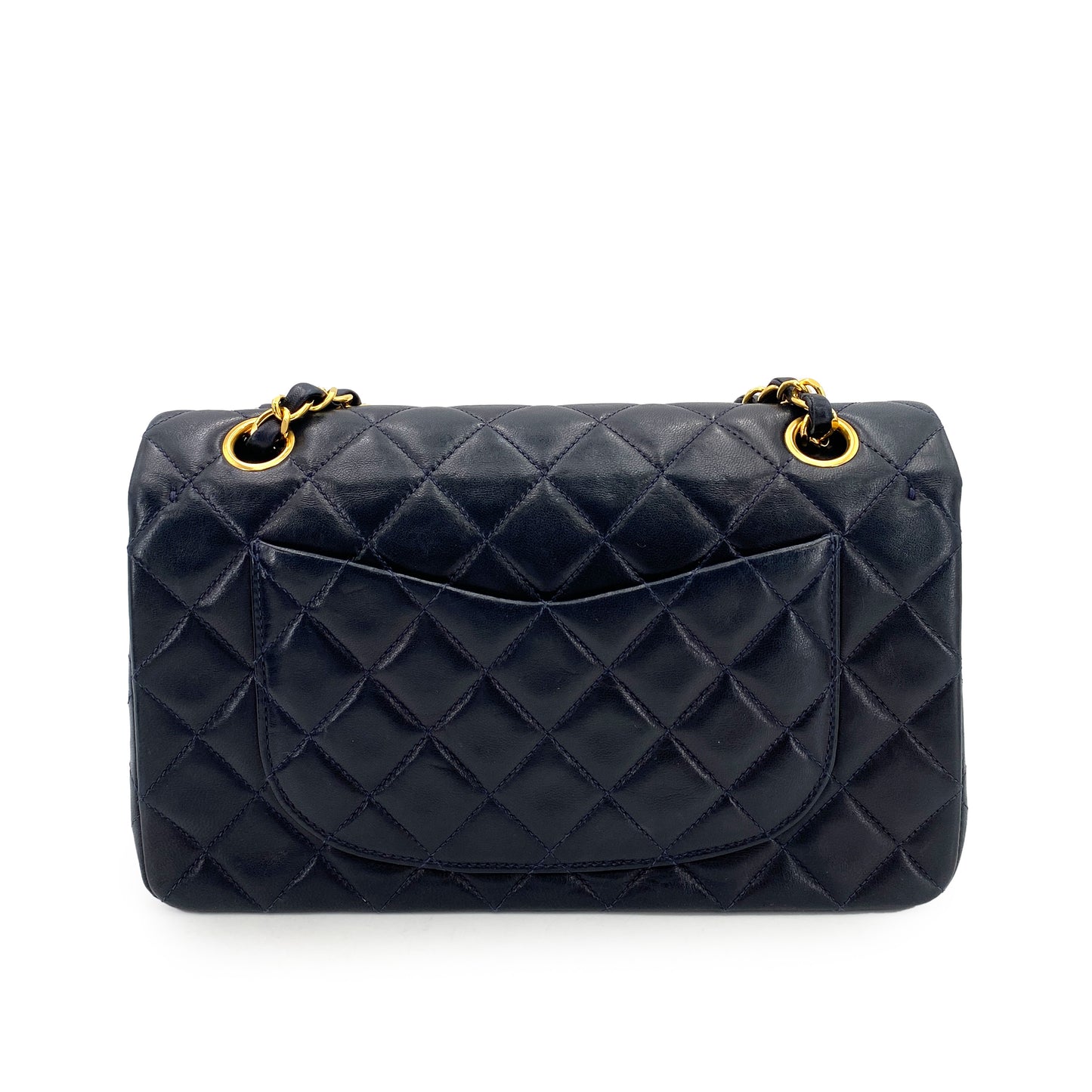 CHANEL VINTAGE CLASSIC FLAP SMALL CHAIN SHOULDER BAG NAVY LAMB SKIN 90246915