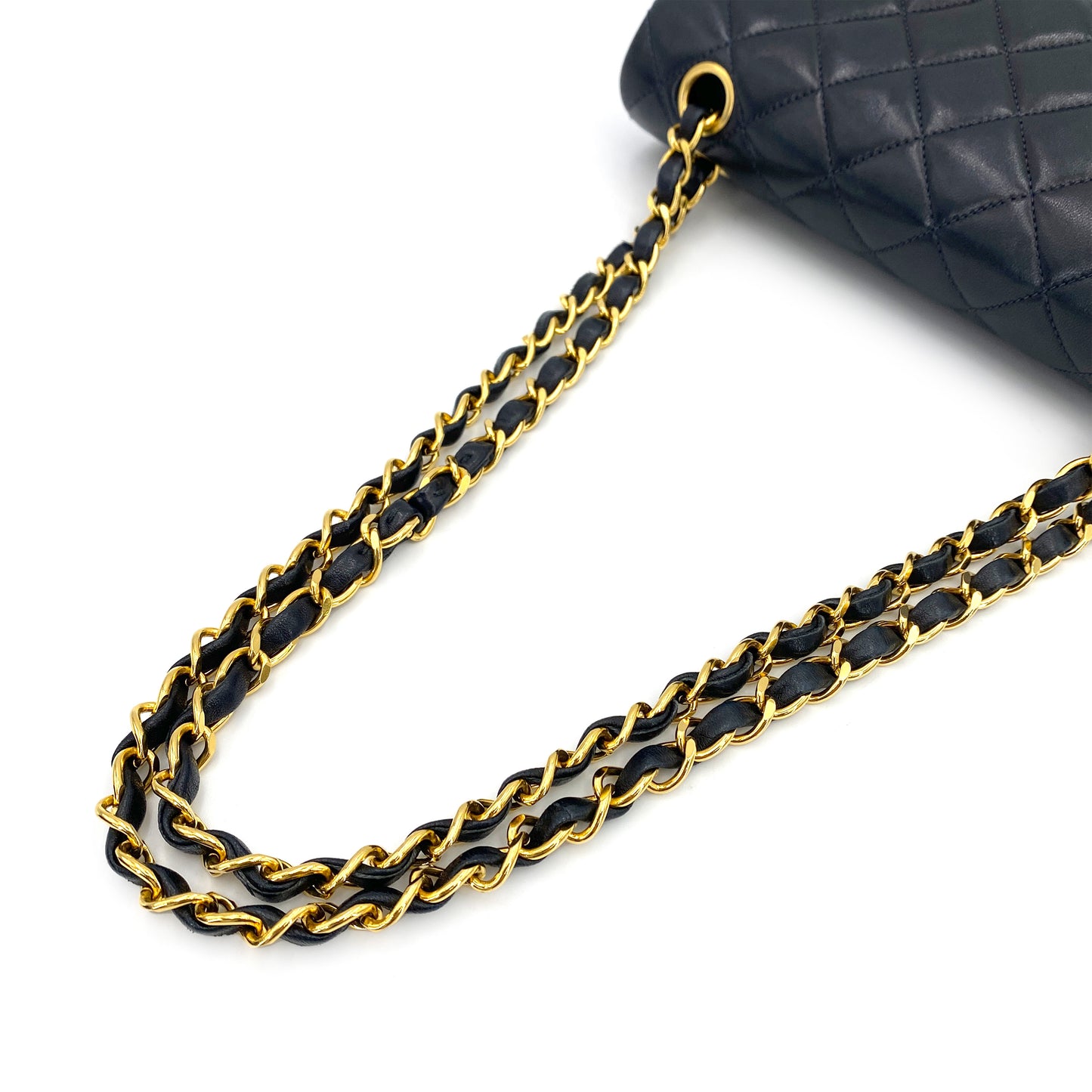 CHANEL VINTAGE CLASSIC FLAP SMALL CHAIN SHOULDER BAG NAVY LAMB SKIN 90246915