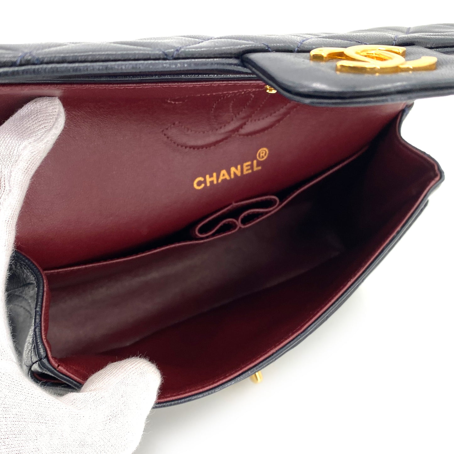 CHANEL VINTAGE CLASSIC FLAP SMALL CHAIN SHOULDER BAG NAVY LAMB SKIN 90246915