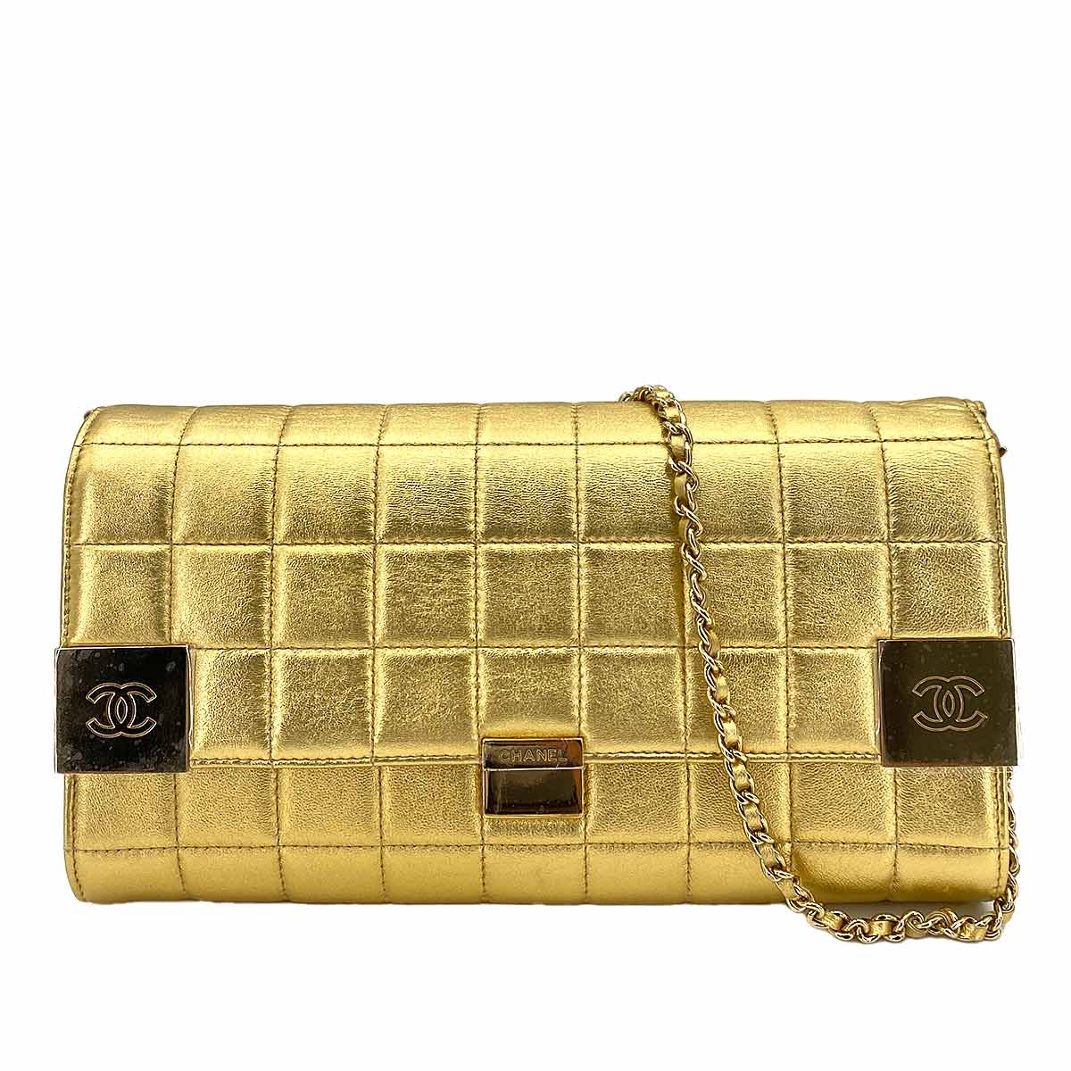 CHANEL VINTAGE CHOCOLATE BAR CHAIN SHOULDER BAG GOLD LAMB SKIN 90246916
