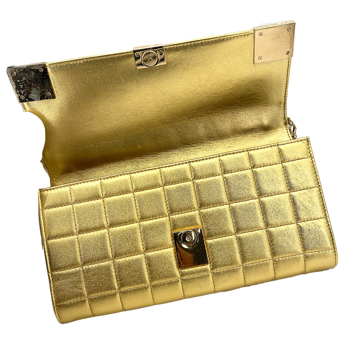 CHANEL VINTAGE CHOCOLATE BAR CHAIN SHOULDER BAG GOLD LAMB SKIN 90246916