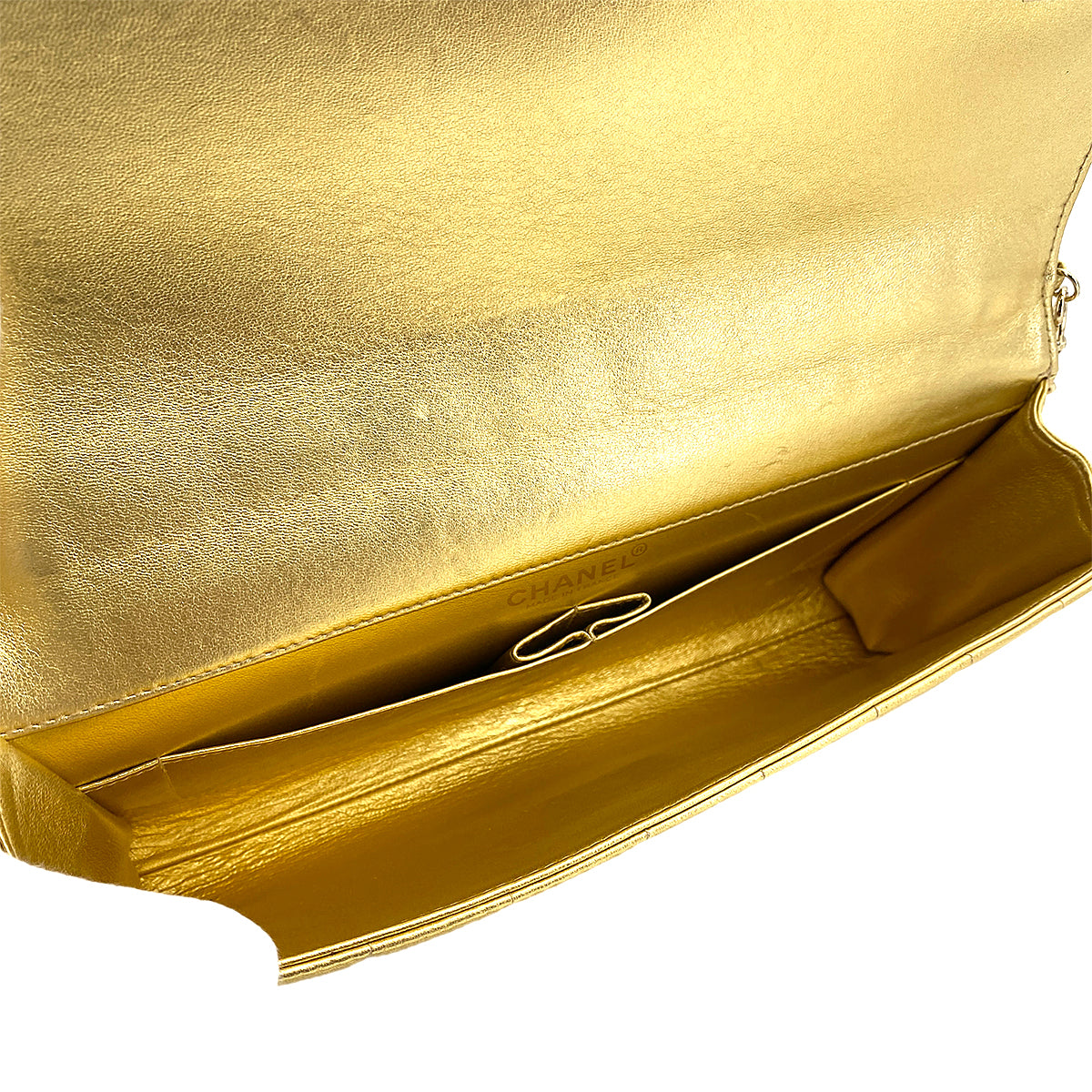 CHANEL VINTAGE CHOCOLATE BAR CHAIN SHOULDER BAG GOLD LAMB SKIN 90246916