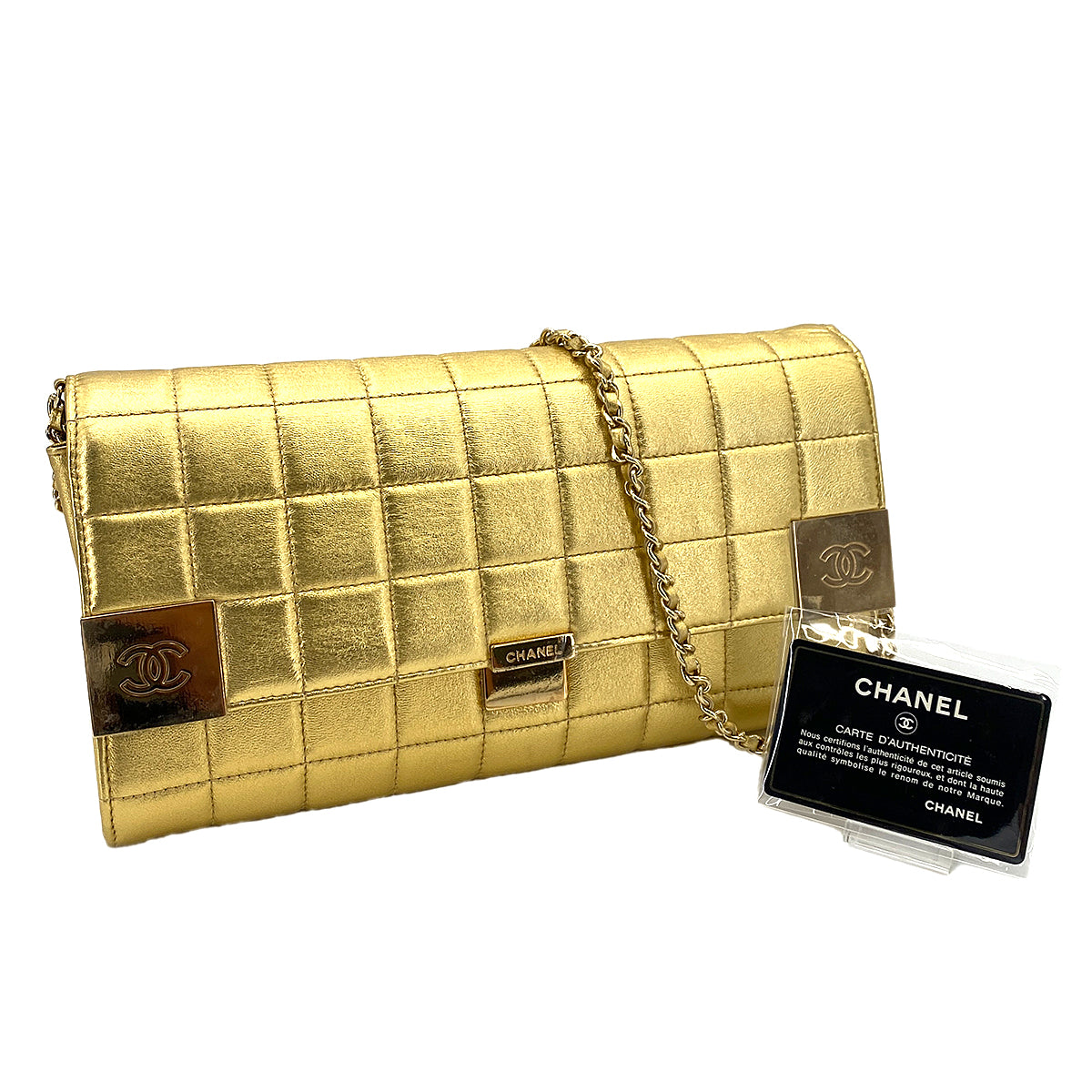 CHANEL VINTAGE CHOCOLATE BAR CHAIN SHOULDER BAG GOLD LAMB SKIN 90246916