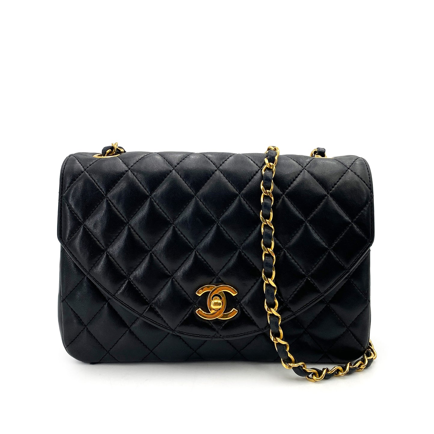 CHANEL VINTAGE HALF MOON CHAIN SHOULDER BAG BLACK LAMB SKIN 90246917