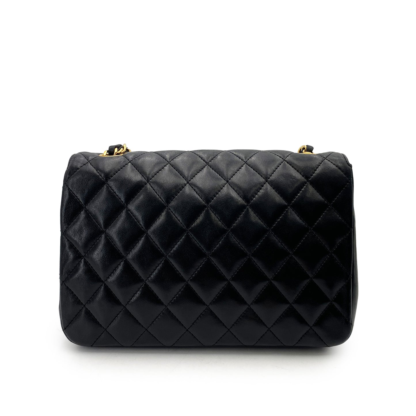 CHANEL VINTAGE HALF MOON CHAIN SHOULDER BAG BLACK LAMB SKIN 90246917