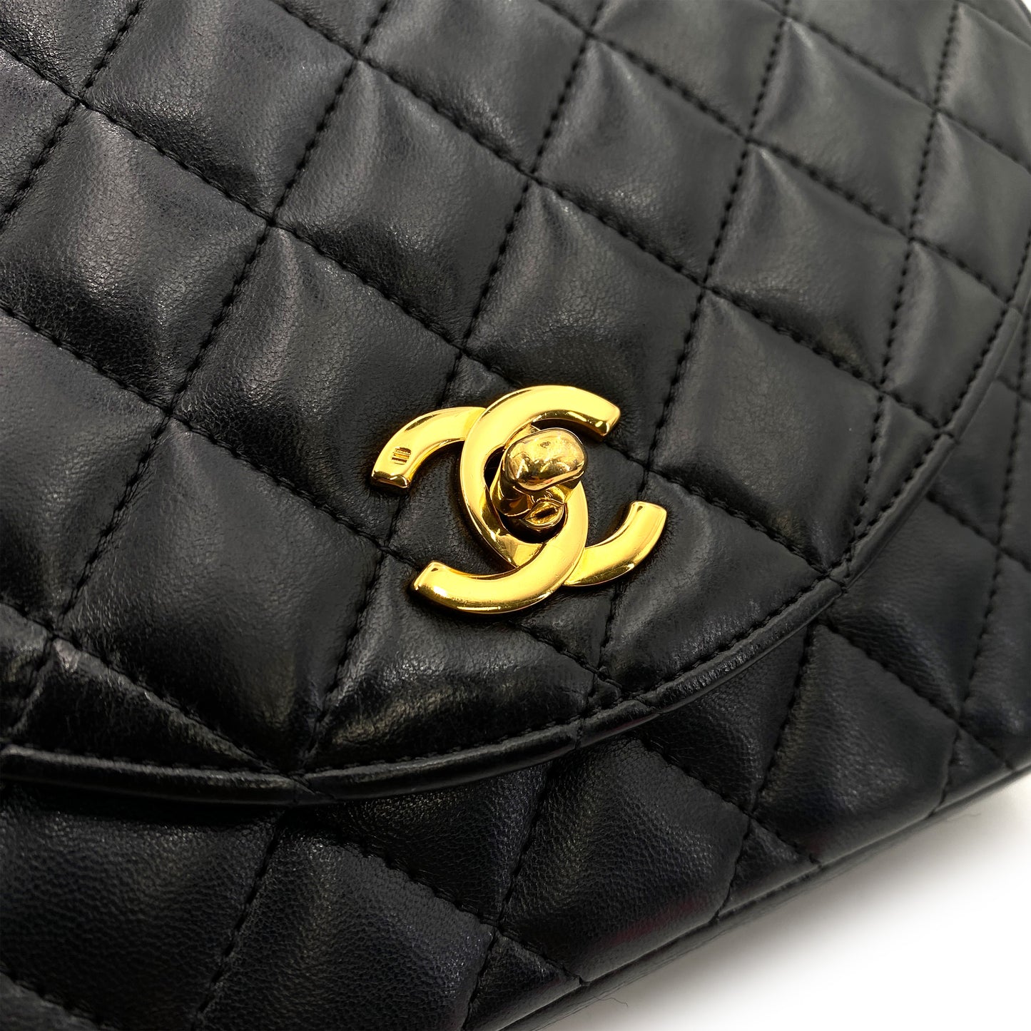 CHANEL VINTAGE HALF MOON CHAIN SHOULDER BAG BLACK LAMB SKIN 90246917