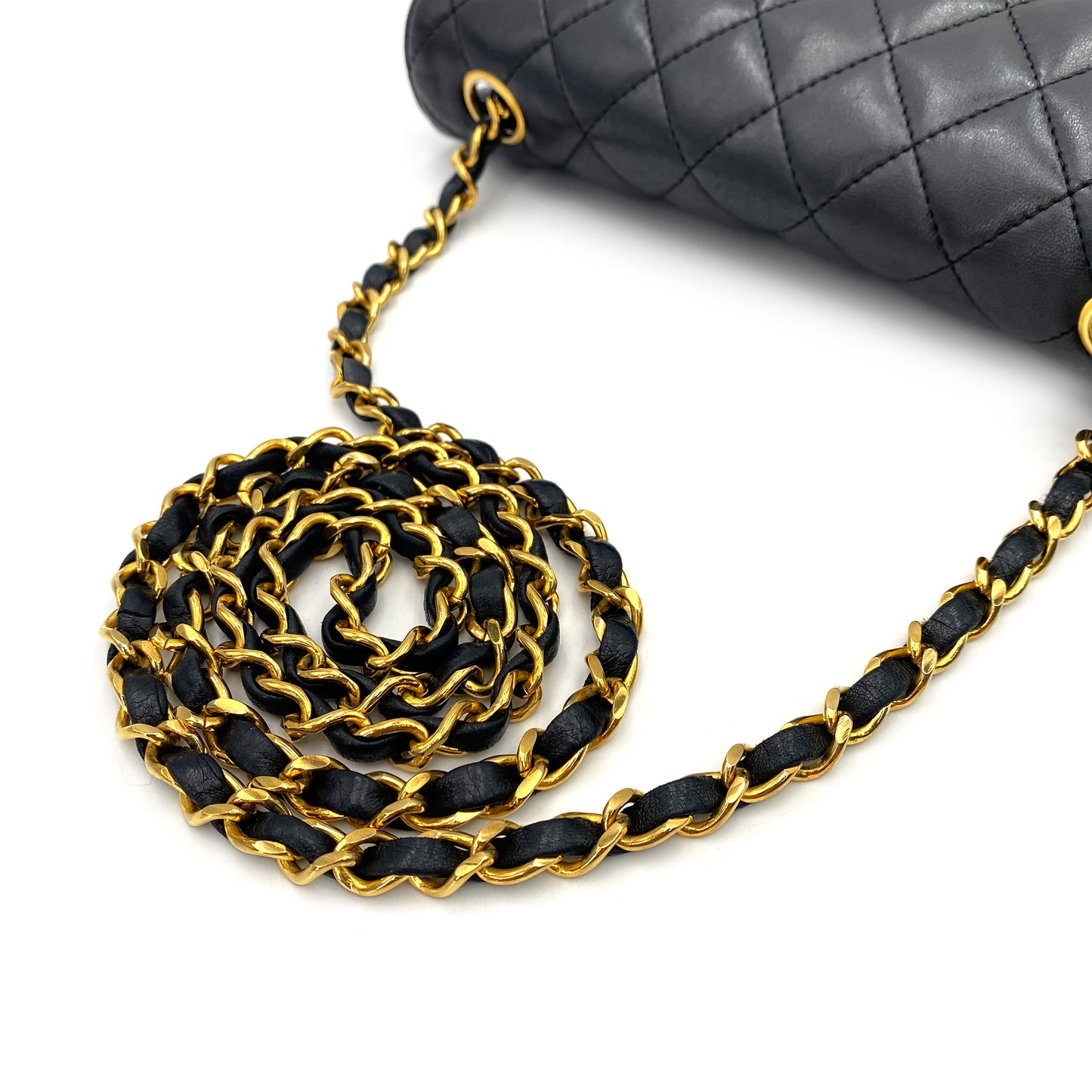 CHANEL VINTAGE HALF MOON CHAIN SHOULDER BAG BLACK LAMB SKIN 90246917