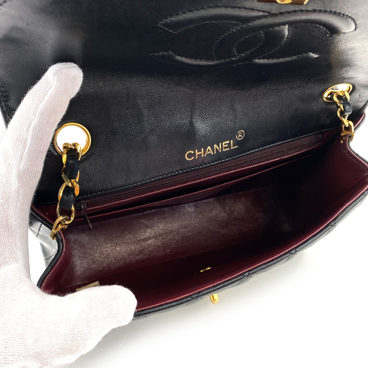 CHANEL VINTAGE HALF MOON CHAIN SHOULDER BAG BLACK LAMB SKIN 90246917