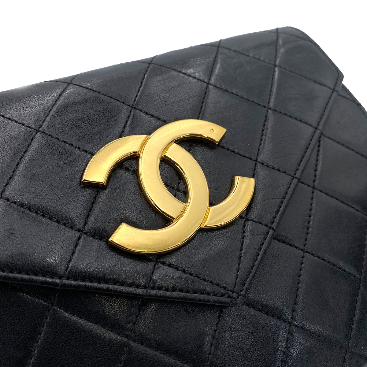CHANEL VINTAGE MATELASSE BIG COCO CHAIN SHOULDER BAG BLACK LAMB SKIN 90246919