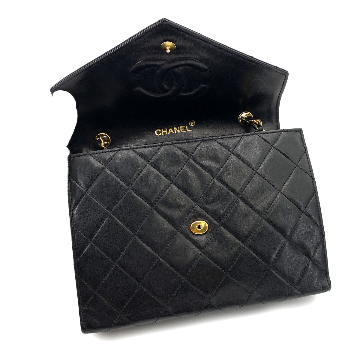CHANEL VINTAGE MATELASSE BIG COCO CHAIN SHOULDER BAG BLACK LAMB SKIN 90246919