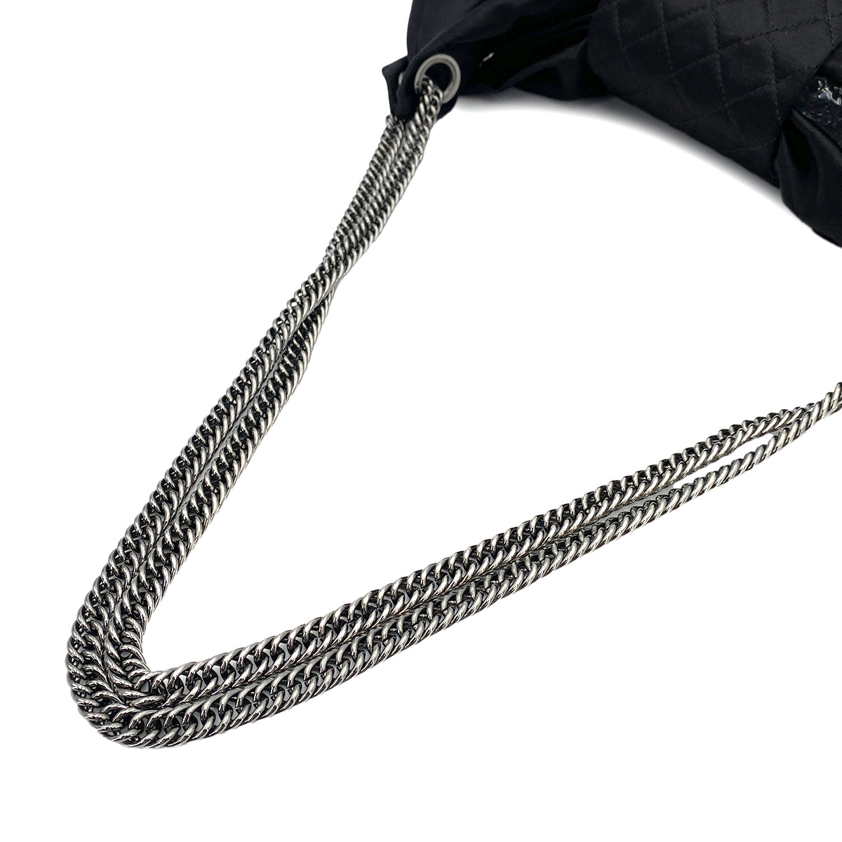 CHANEL VINTAGE 2.55 RIBBON CHAIN SHOULDER BAG BLACK SATIN 90246922