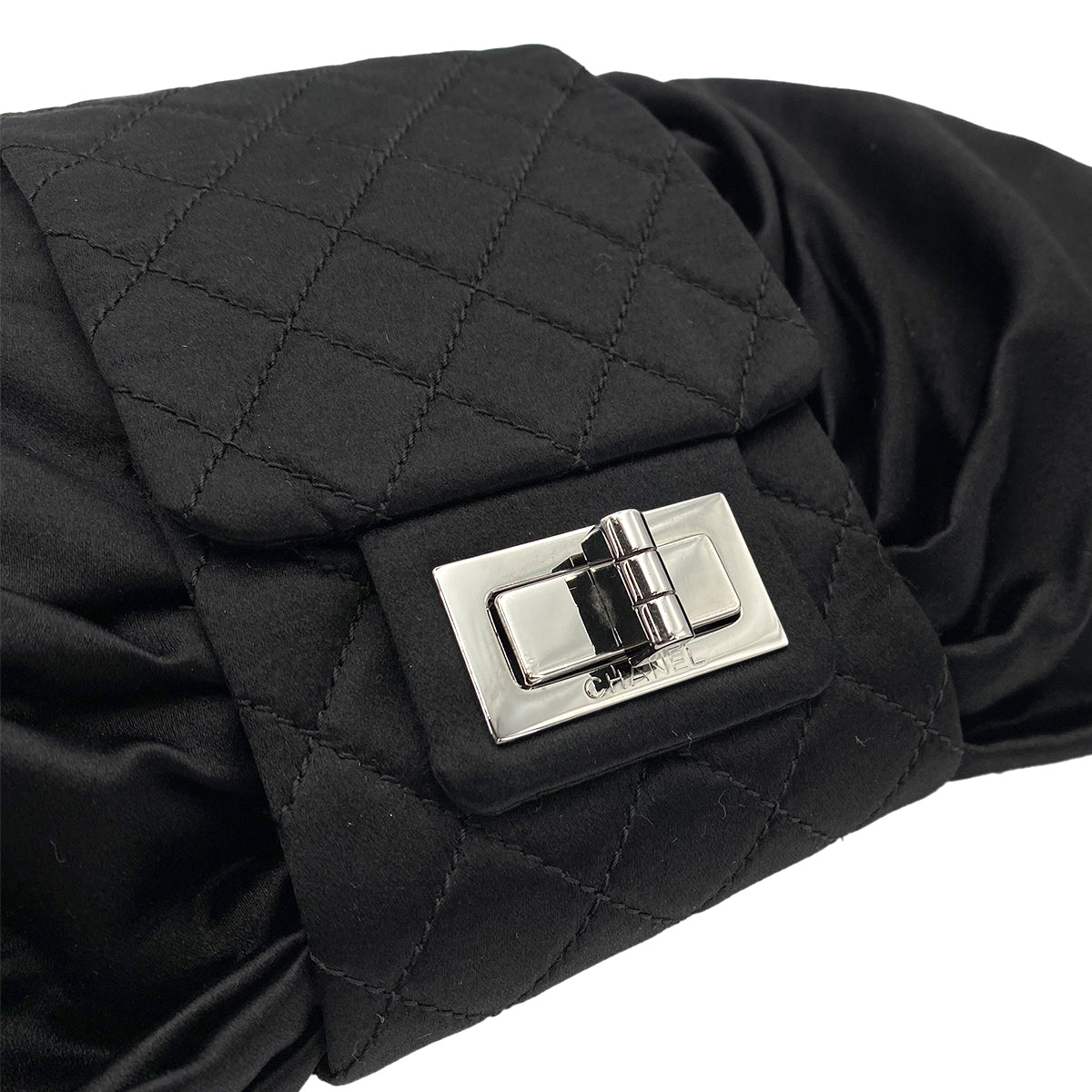 CHANEL VINTAGE 2.55 RIBBON CHAIN SHOULDER BAG BLACK SATIN 90246922