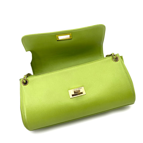 CHANEL VINTAGE 2.55 CHOCOLATE BAR CHAIN SHOULDER BAG GREEN LAMB SKIN 90246923 - PURPOSE