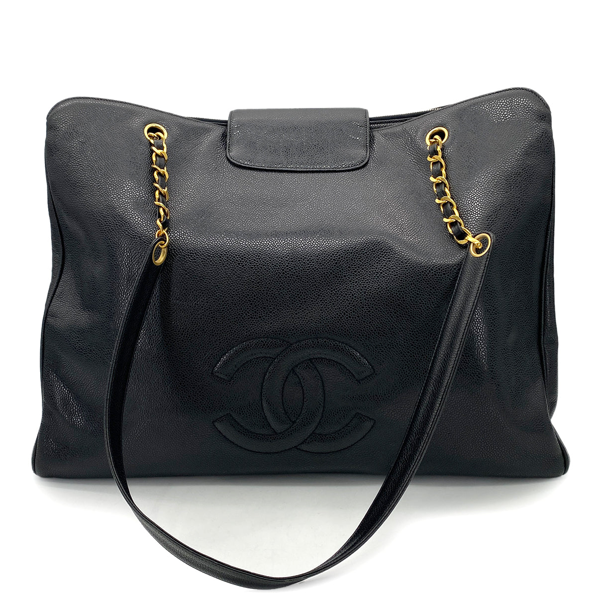 CHANEL VINTAGE SUPER MODEL CHAIN TOTE BAG BLACK CAVIAR SKIN 90246924