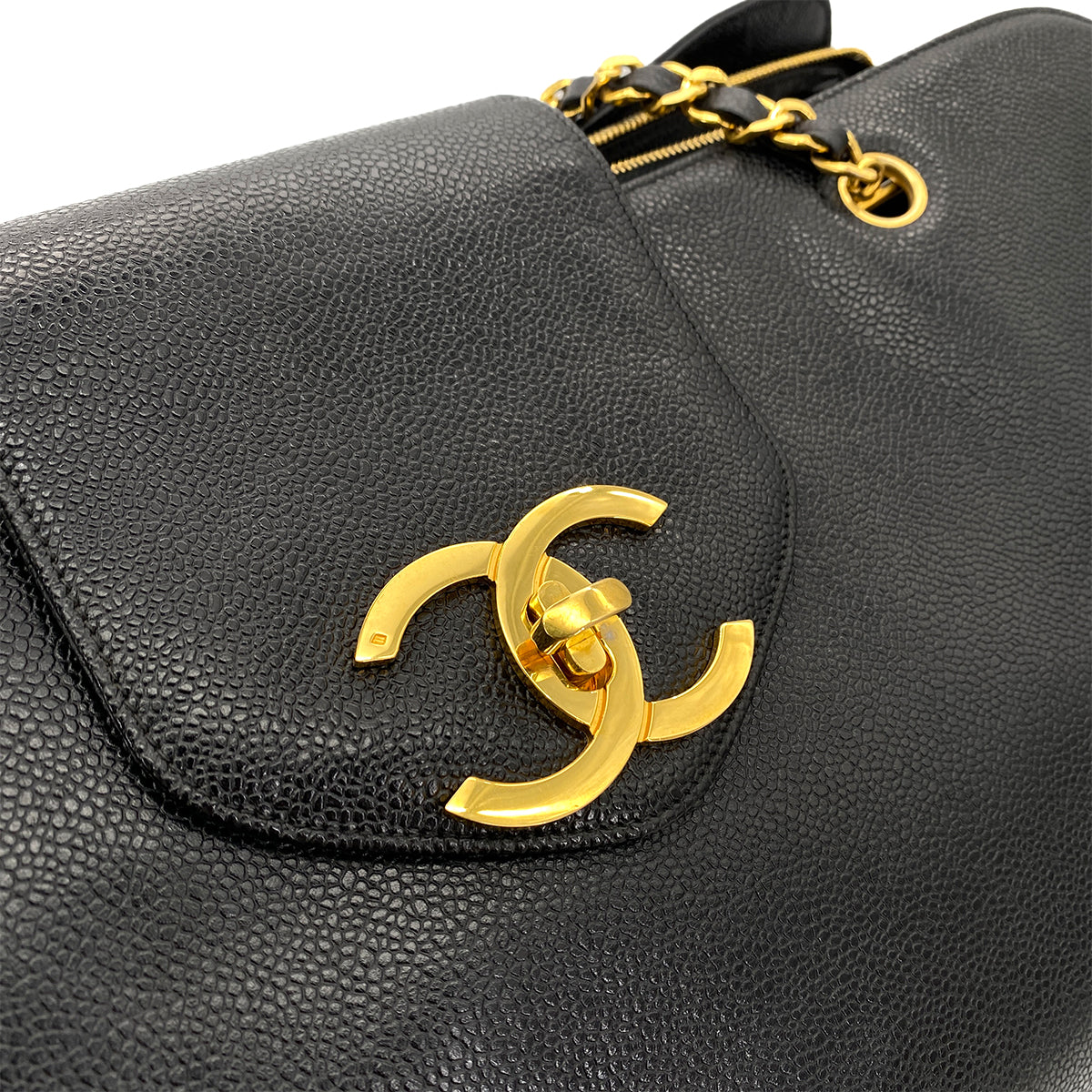 CHANEL VINTAGE SUPER MODEL CHAIN TOTE BAG BLACK CAVIAR SKIN 90246924