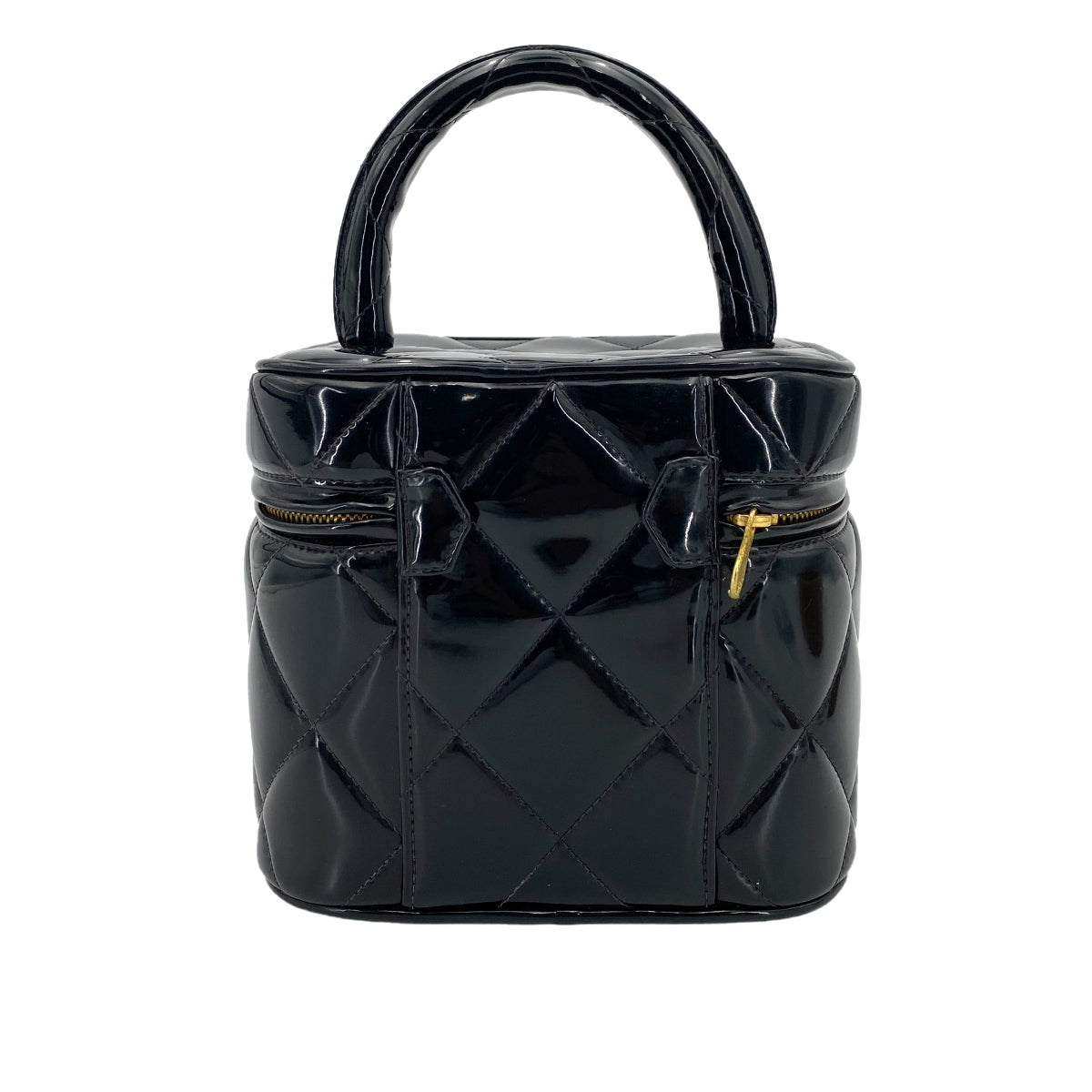 CHANEL VINTAGE VANITY HEART MIRROR HAND BAG BLACK ENAMEL 90246932