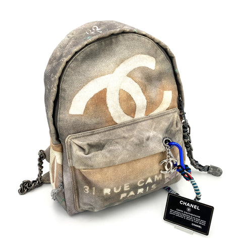 CHANEL BACK PACK GRAFFITI COCOMARK NEWSPAPER ACTⅡ A92352 GRAY CANVAS 90247077