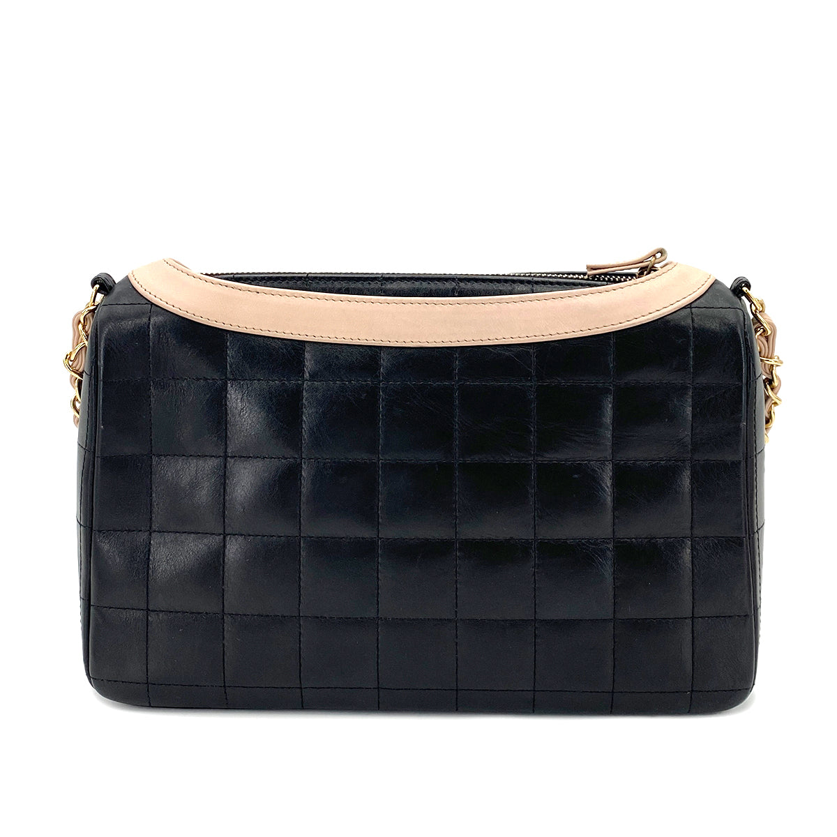 CHANEL VINTAGE GIRL CHANEL CHAIN SHOULDER BAG BLACK BEIGE CALF SKIN 90247084