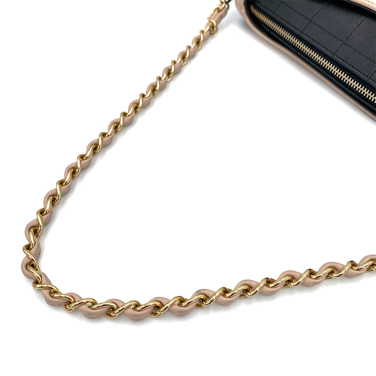 CHANEL VINTAGE GIRL CHANEL CHAIN SHOULDER BAG BLACK BEIGE CALF SKIN 90247084