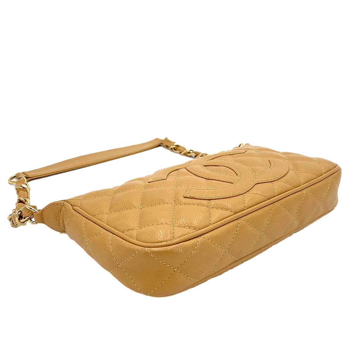 CHANEL VINTAGE COCOMARK MATELASSE CHAIN SHOULDER BAG BEIGE CAVIR SKIN 90247085