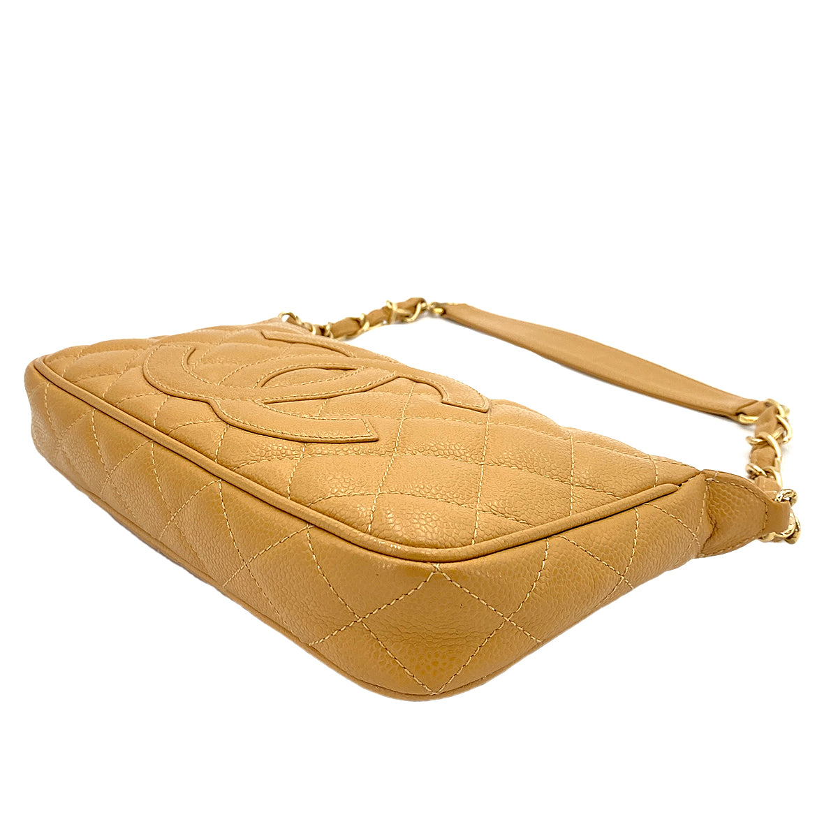 CHANEL VINTAGE COCOMARK MATELASSE CHAIN SHOULDER BAG BEIGE CAVIR SKIN 90247085