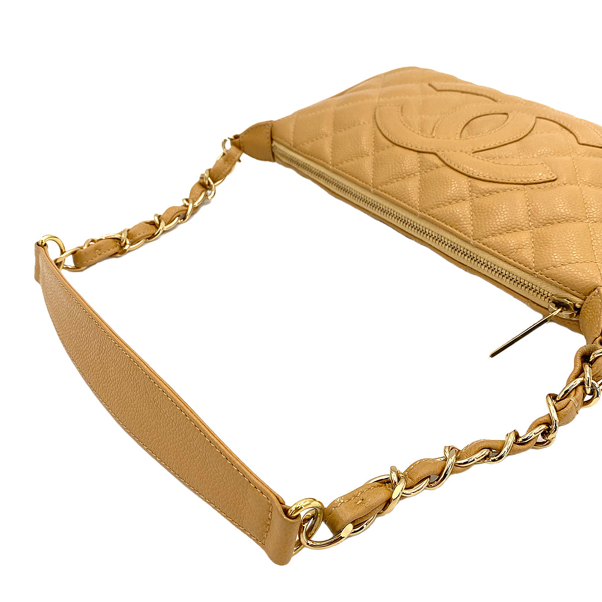 CHANEL VINTAGE COCOMARK MATELASSE CHAIN SHOULDER BAG BEIGE CAVIR SKIN 90247085