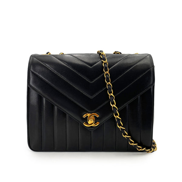 CHANEL VINTAGE MADEMOISELLE CHAIN SHOULDER BAG BLACK LAMB SKIN 90247089 - PURPOSE