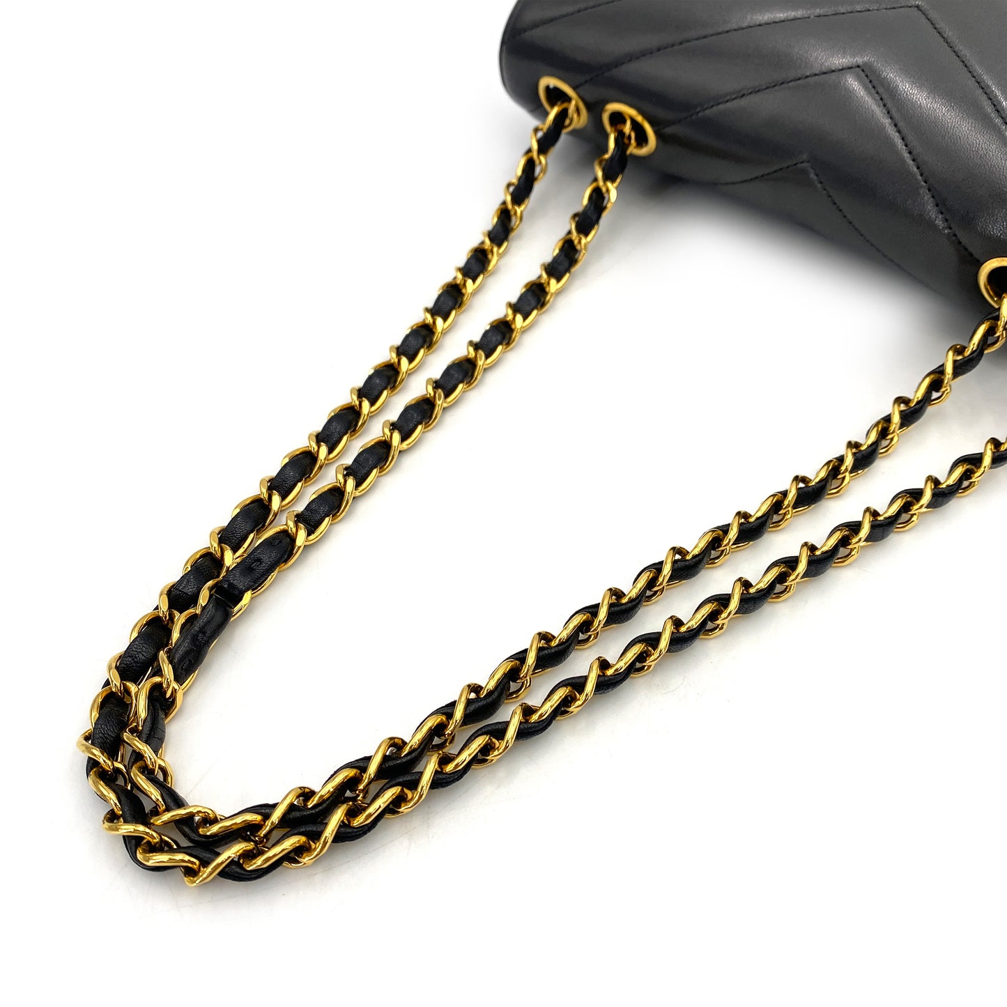 CHANEL VINTAGE MADEMOISELLE CHAIN SHOULDER BAG BLACK LAMB SKIN 90247089